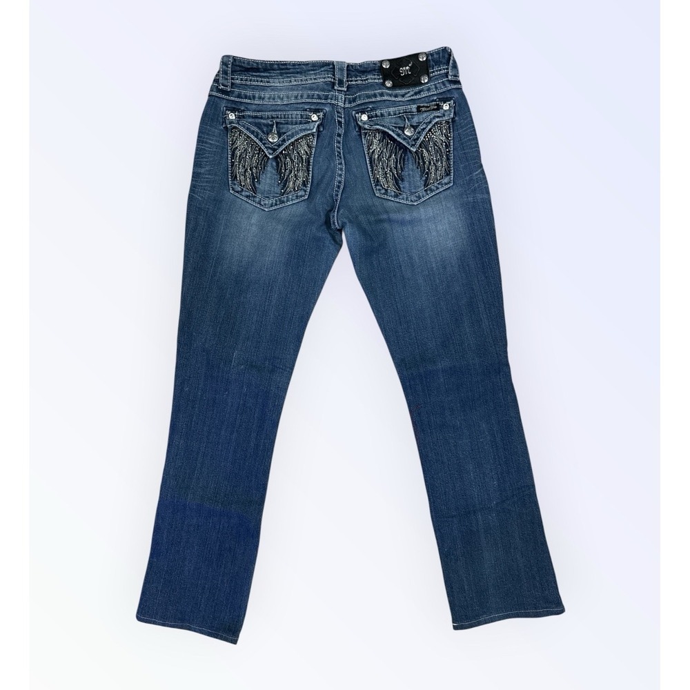 Miss Me Women's Light Wash Bootcut Jeans Low Rise Slim Fit Embellished WINGS 30 - Picture 3 of 10
